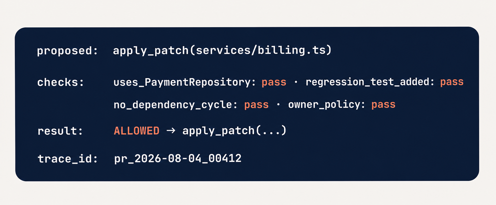 Allowed patch after passing repository, regression test, dependency cycle, and owner policy checks